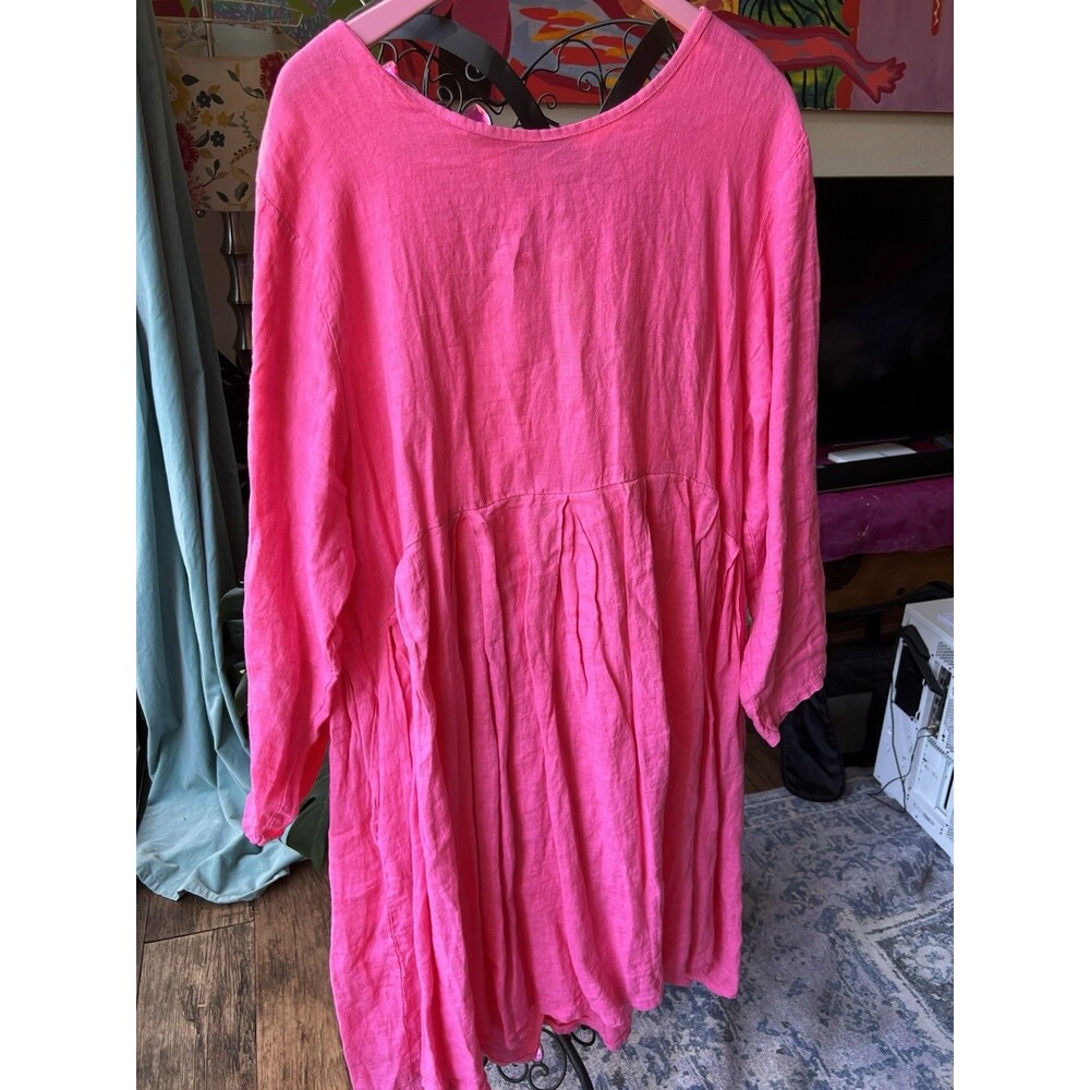 Diverse Italia 100% Linen Hot Candy Pink Dress Lagenlook Fits M-XXXL